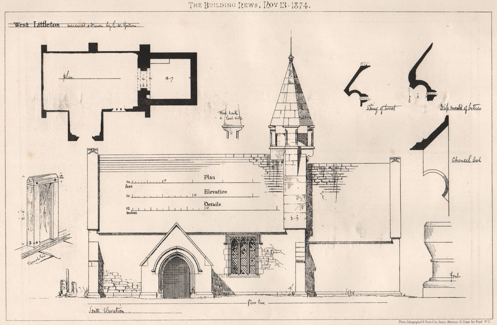 West Littleton. Gloucestershire 1874 old antique vintage print picture